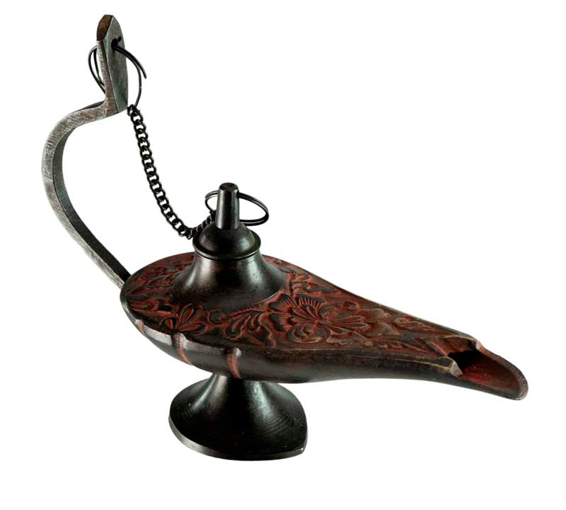 Lampe d’Aladin en Laiton 13,2 cm – Patine Brune Rougeâtre – Artisanat Indien