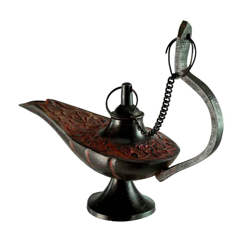 Lampe d’Aladin en Laiton 13,2 cm – Patine Brune Rougeâtre – Artisanat Indien