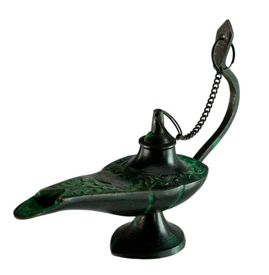Lampe d’Aladin en Laiton 13,2 cm – Patine Brune et Verte – Artisanat Indien