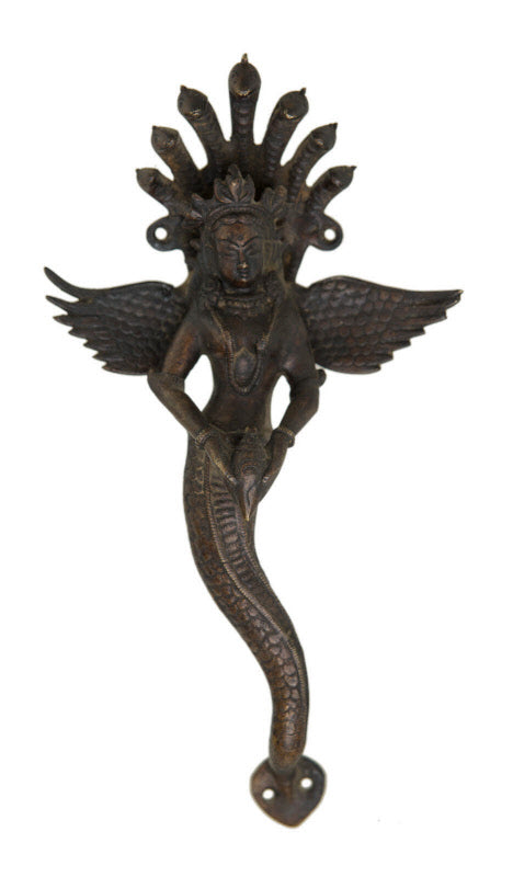 Statue / Poignée de porte Naga Kanya en Laiton – Artisanat Indien et Symbole de Protection