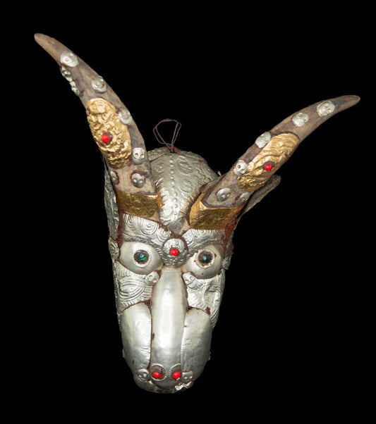 Kapala Tibétain de Chamane Jhakri Goat – Coupe Crânienne Murale en Bois et Os