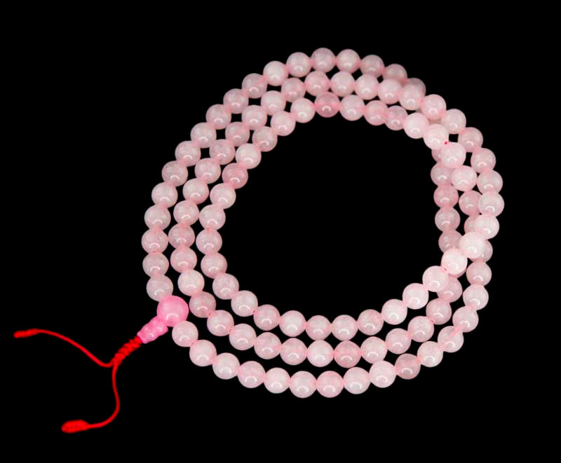 Collier Mala Tibétain en Quartz Rose Naturel – 108 Perles 8 mm