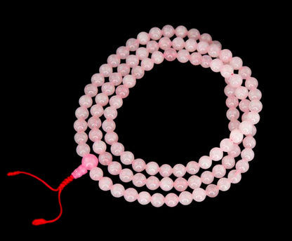 Collier Mala Tibétain en Quartz Rose Naturel – 108 Perles 8 mm