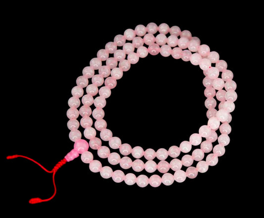 Collier Mala Tibétain en Quartz Rose Naturel – 108 Perles 8 mm
