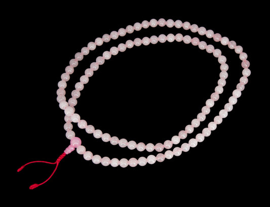 Collier Mala Tibétain en Quartz Rose Naturel – 108 Perles 8 mm