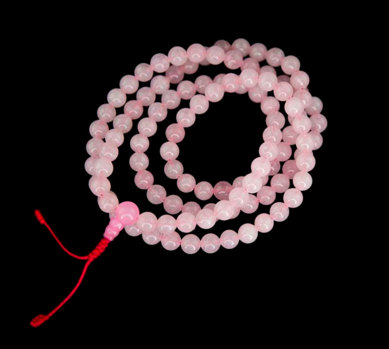 Collier Mala Tibétain en Quartz Rose Naturel – 108 Perles 8 mm