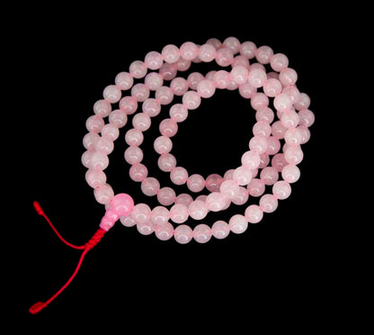 Collier Mala Tibétain en Quartz Rose Naturel – 108 Perles 8 mm