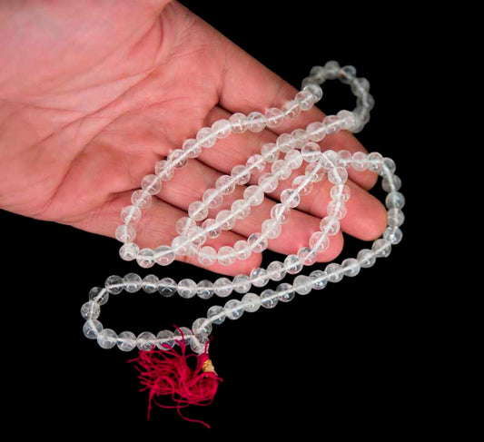 Collier Mala Tibétain en Cristal de Roche Naturel – 108 Perles 8 mm