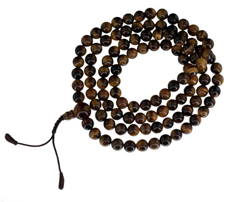 Collier Mala Tibétain en Pierre Œil de Tigre Naturel – 108 Perles 8 mm