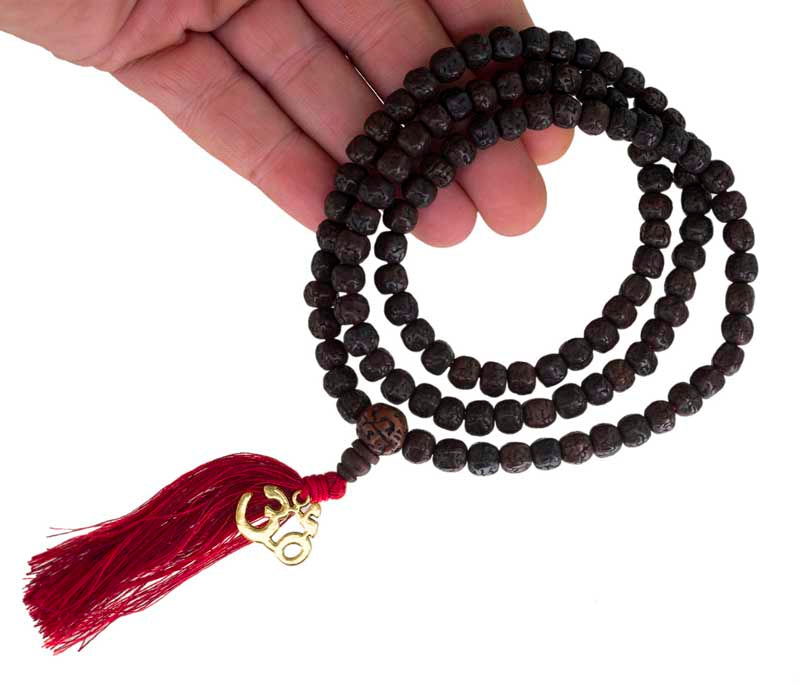 Mala Tibétain En Graines De Rudraksha Avec Pendentif Om – Collier Rosaire Du Népal