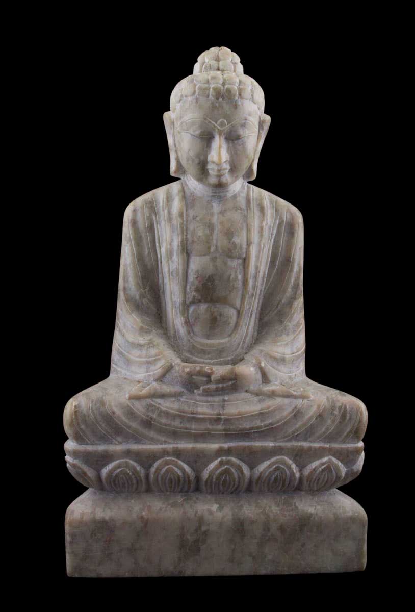 Statue Bouddha Ashokottama en pierre ollaire – Sculpture artisanale indienne unique