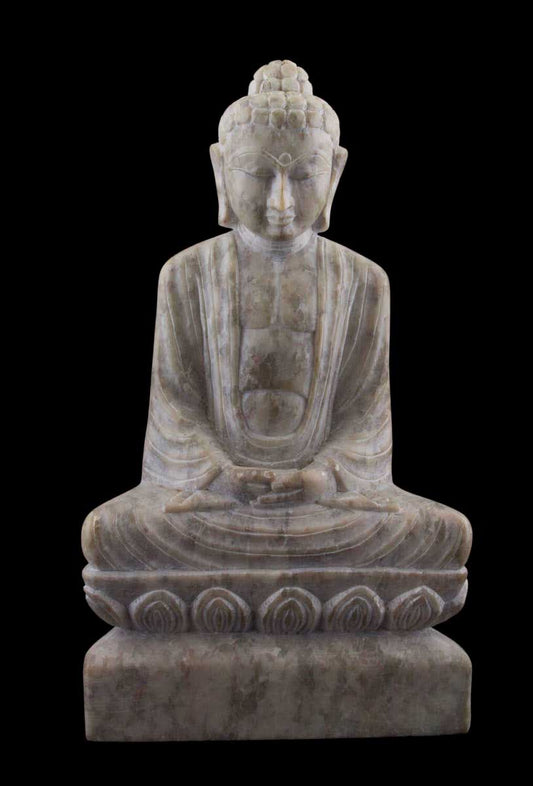 Statue Bouddha Ashokottama en pierre ollaire – Sculpture artisanale indienne unique