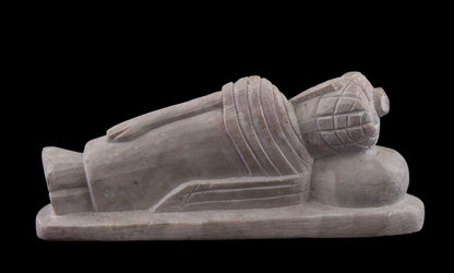 Statue Bouddha allongé au Nirvana en pierre ollaire – Sculpture artisanale indienne unique
