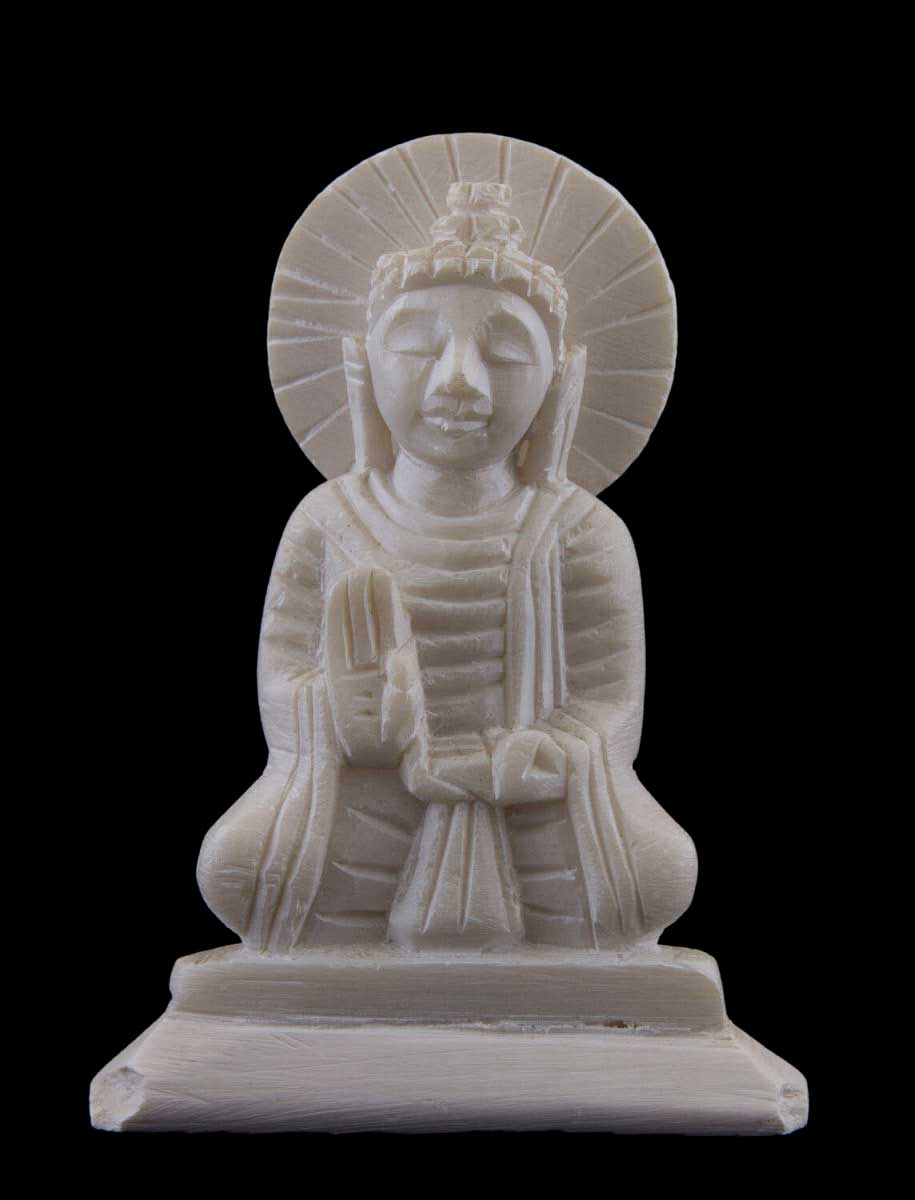 Statue Lord Bouddha avec Mudra de protection en pierre ollaire – Sculpture artisanale indienne unique