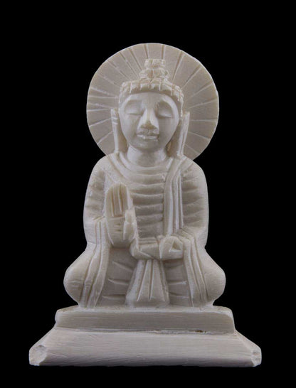 Statue Lord Bouddha avec Mudra de protection en pierre ollaire – Sculpture artisanale indienne unique