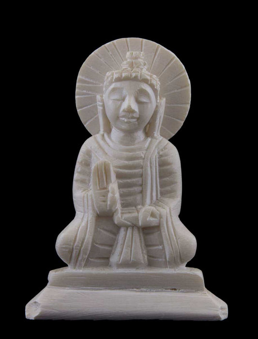 Statue Lord Bouddha avec Mudra de protection en pierre ollaire – Sculpture artisanale indienne unique