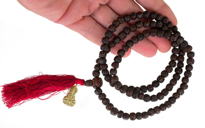 Rudraksha Mala Tibétain En Graines De Rudraksha – Collier Chapelet Avec Pendentif Bouddha Doré