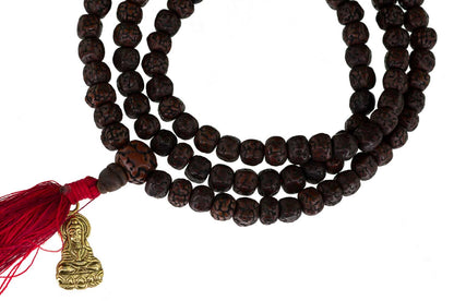 Rudraksha Mala Tibétain En Graines De Rudraksha – Collier Chapelet Avec Pendentif Bouddha Doré