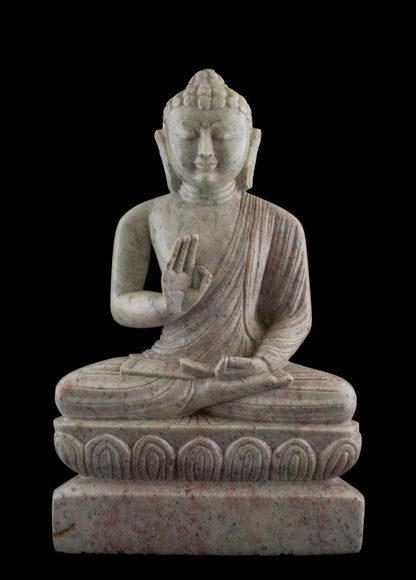 Statue Bouddha Mudra de protection en pierre ollaire – Sculpture artisanale indienne unique
