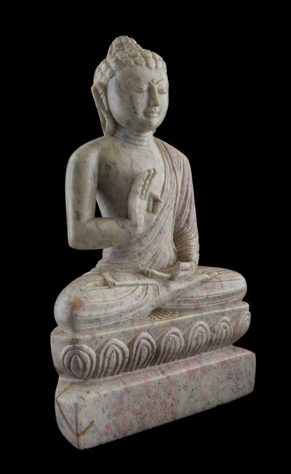 Statue Bouddha Mudra de protection en pierre ollaire – Sculpture artisanale indienne unique