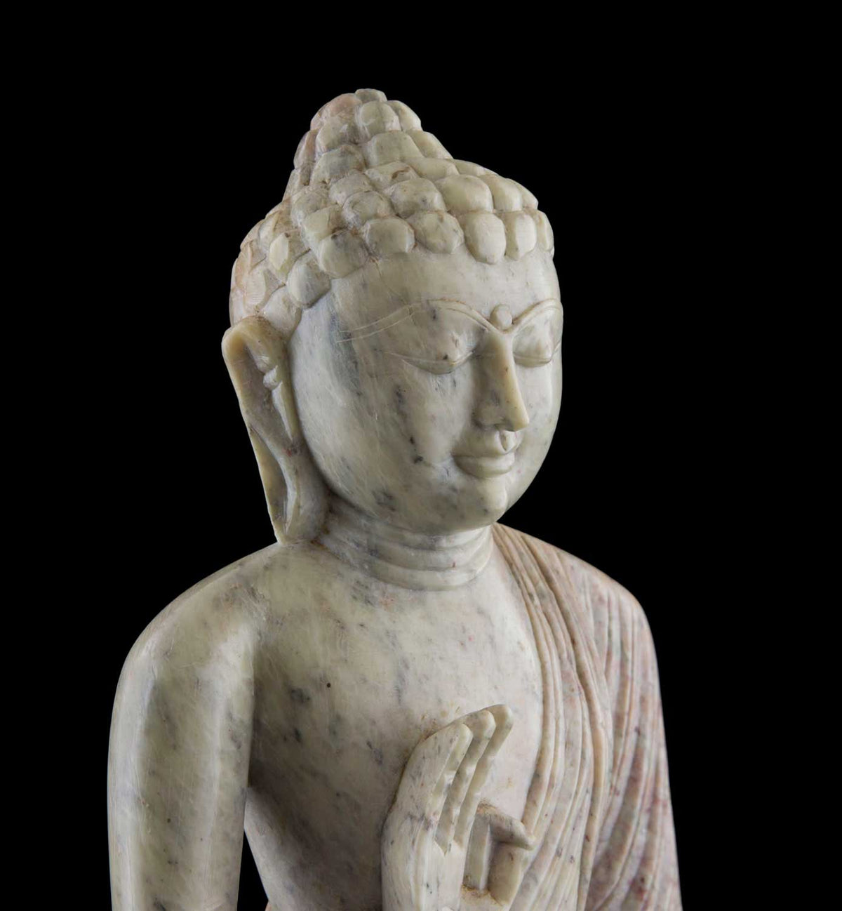 Statue Bouddha Mudra de protection en pierre ollaire – Sculpture artisanale indienne unique