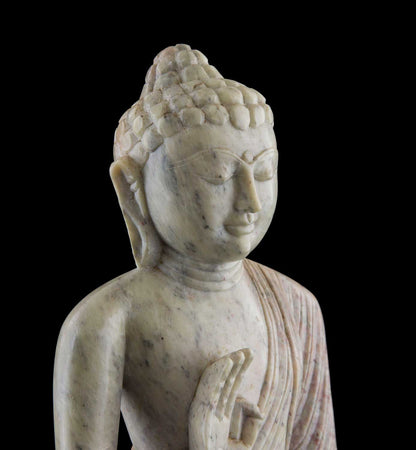 Statue Bouddha Mudra de protection en pierre ollaire – Sculpture artisanale indienne unique