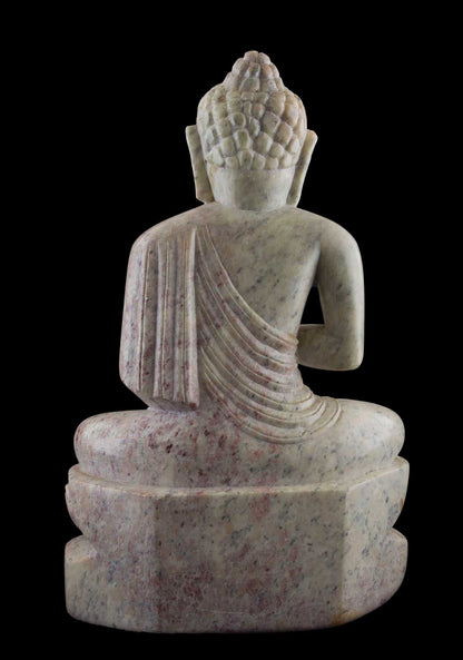 Statue Bouddha Mudra de protection en pierre ollaire – Sculpture artisanale indienne unique