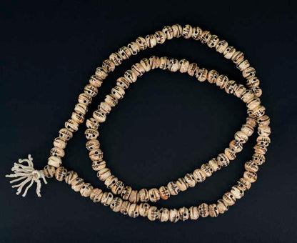 Chapelet Mala Tibétain Kapala Tête De Mort En Os – Perles Sculptées Beige