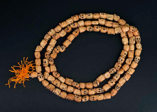 Chapelet Mala Tibétain Têtes De Mort En Os De Yak Recyclé – 108 Perles Sculptées