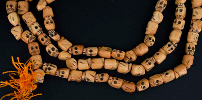 Chapelet Mala Tibétain Têtes De Mort En Os De Yak Recyclé – 108 Perles Sculptées