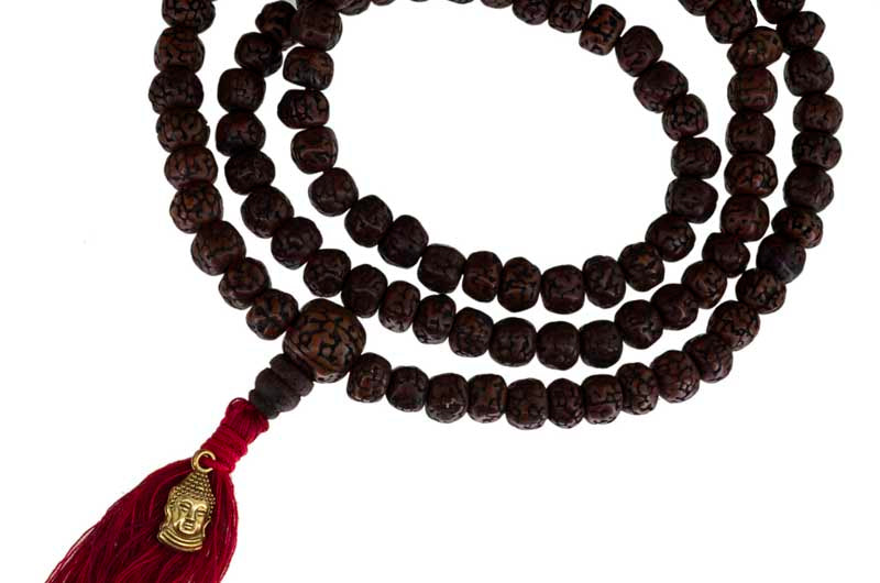 Rudraksha Mala Tibétain En Graines De Rudraksha – Pendentif Bouddha Doré