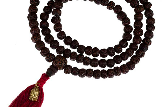 Rudraksha Mala Tibétain En Graines De Rudraksha – Pendentif Bouddha Doré