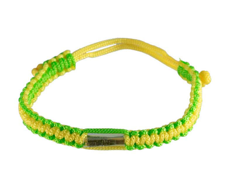 Bracelet Bouddhiste Sai Sin Vert et Jaune avec Takrut – Thaïlande