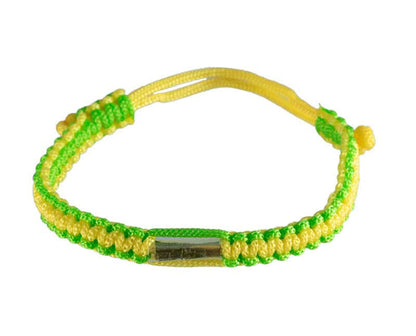 Bracelet Bouddhiste Sai Sin Vert et Jaune avec Takrut – Thaïlande