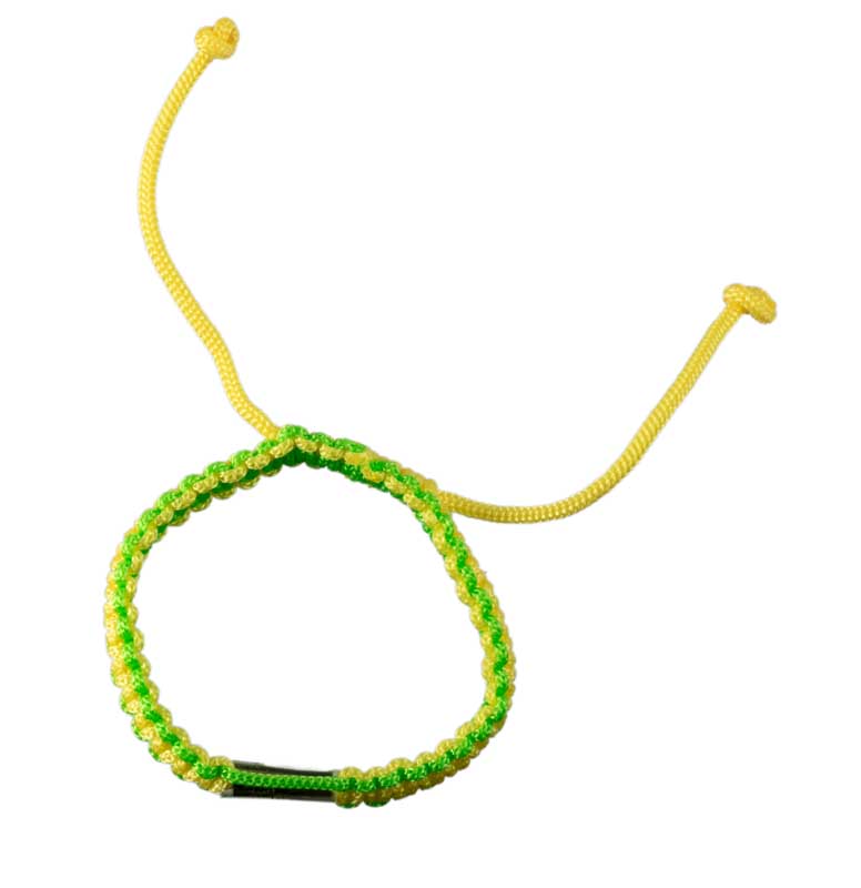 Bracelet Bouddhiste Sai Sin Vert et Jaune avec Takrut – Thaïlande