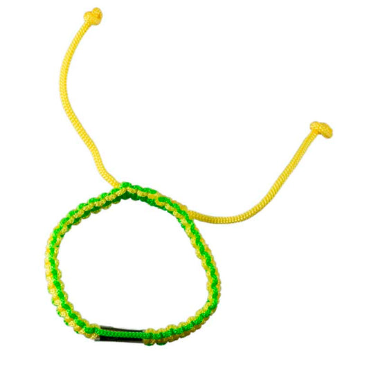 Bracelet Bouddhiste Sai Sin Vert et Jaune avec Takrut – Thaïlande