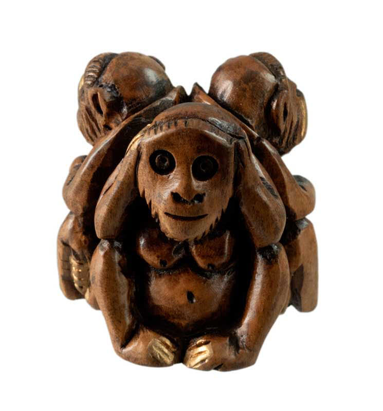 Statuette 3 Singes De La Sagesse En Bois – Artisanat Indien