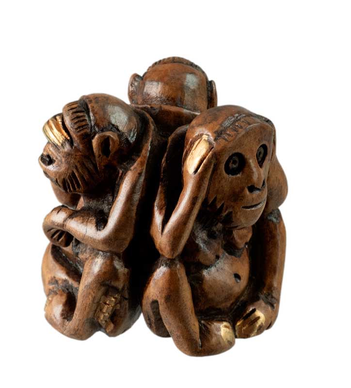 Statuette 3 Singes De La Sagesse En Bois – Artisanat Indien