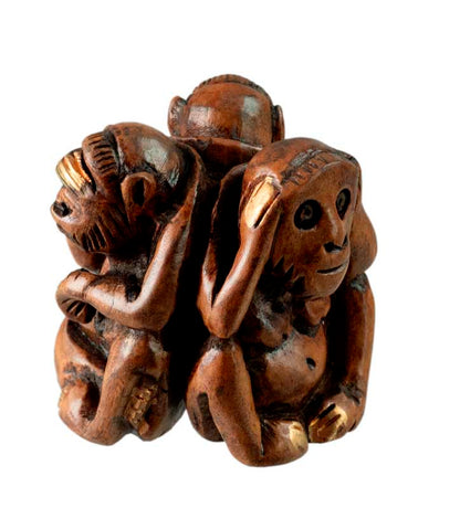 Statuette 3 Singes De La Sagesse En Bois – Artisanat Indien