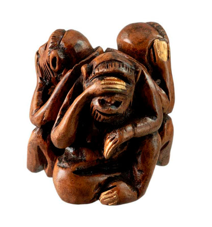 Statuette 3 Singes De La Sagesse En Bois – Artisanat Indien