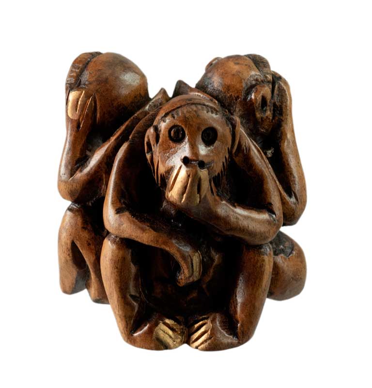 Statuette 3 Singes De La Sagesse En Bois – Artisanat Indien