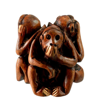 Statuette 3 Singes De La Sagesse En Bois – Artisanat Indien