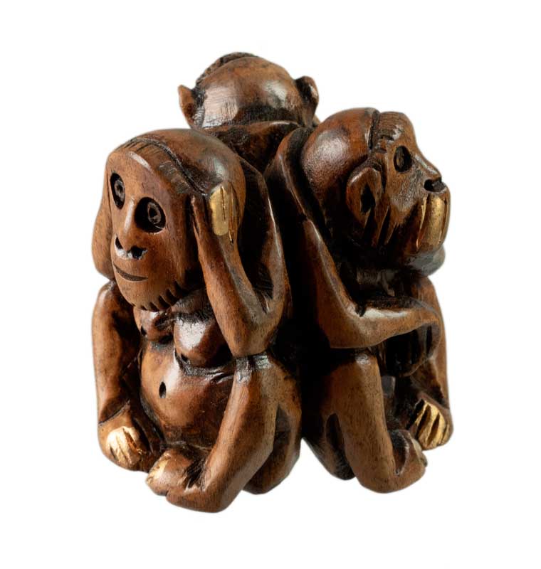 Statuette 3 Singes De La Sagesse En Bois – Artisanat Indien