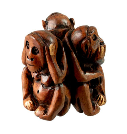 Statuette 3 Singes De La Sagesse En Bois – Artisanat Indien