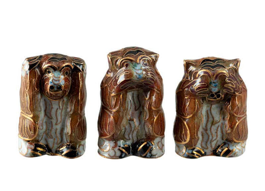 3 Singes de la Sagesse en Métal Émaillé – Figurines Artisanales de Chine