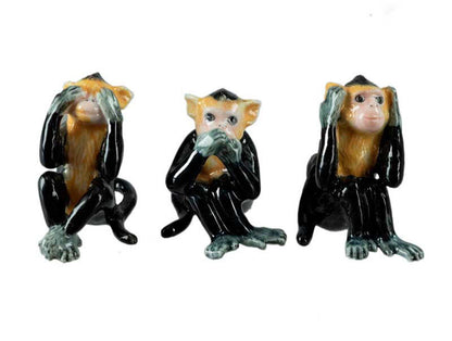 Statuettes 3 Singes de la Sagesse en Porcelaine – Thaïlande