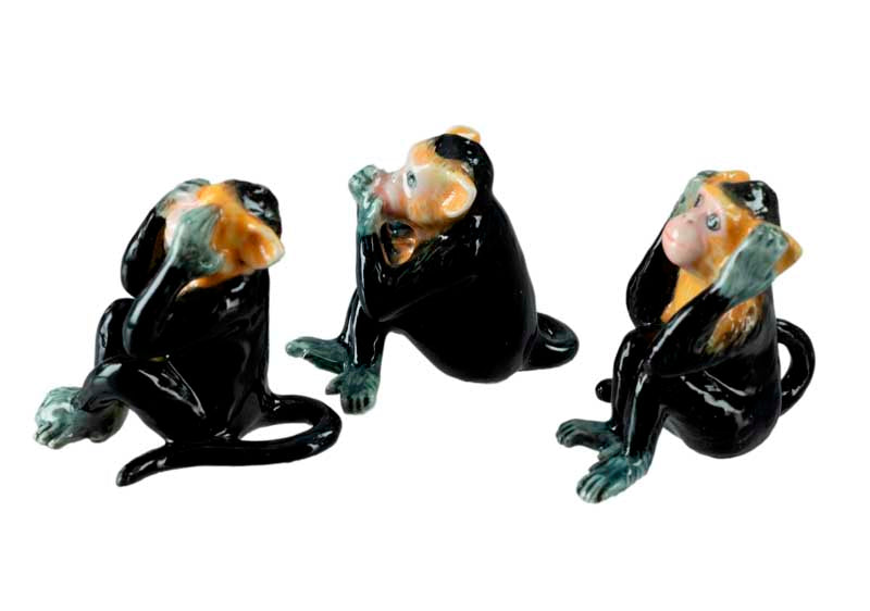 Statuettes 3 Singes de la Sagesse en Porcelaine – Thaïlande
