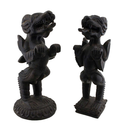 Couple de Dragons Druk Tibétains en Bois Sculpté – Sculptures Bouddhistes du Népal