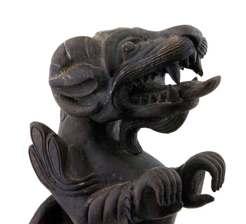 Couple de Dragons Druk Tibétains en Bois Sculpté – Sculptures Bouddhistes du Népal