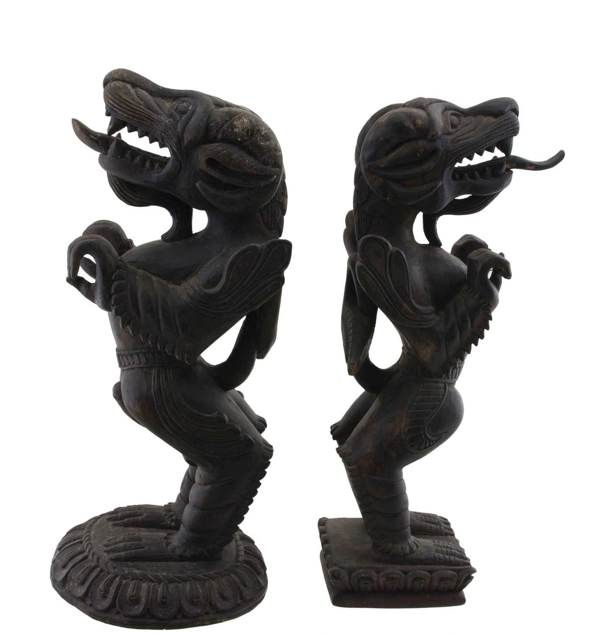 Couple de Dragons Druk Tibétains en Bois Sculpté – Sculptures Bouddhistes du Népal